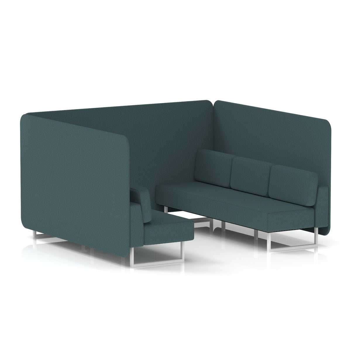 Commercial 6 Seater Privacy Booth – Bench – Single Tone – Crib 5 X2 - Polygon Panels And Sofa White - Industrious Decor