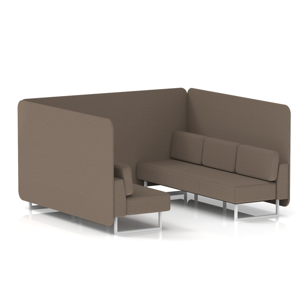 Commercial 6 Seater Privacy Booth – Bench – Single Tone – Crib 5 X2 - Theory Panels And Sofa White - Industrious Decor