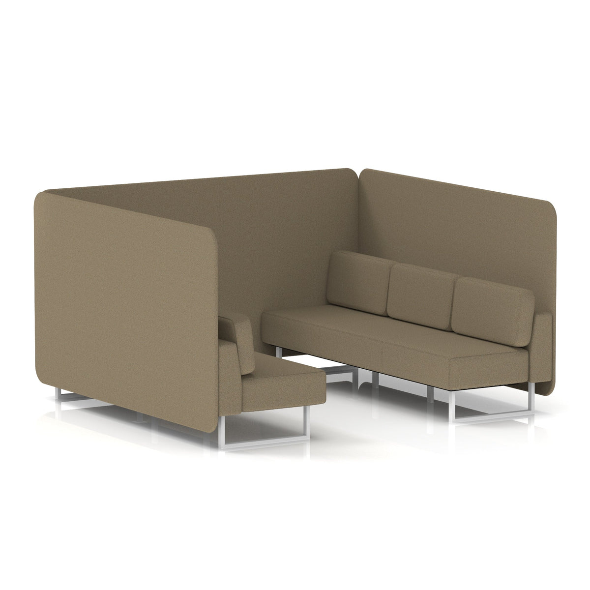 Commercial 6 Seater Privacy Booth – Bench – Single Tone – Crib 5 Main Line Flax - Bank Panels And Sofa White - Industrious Decor