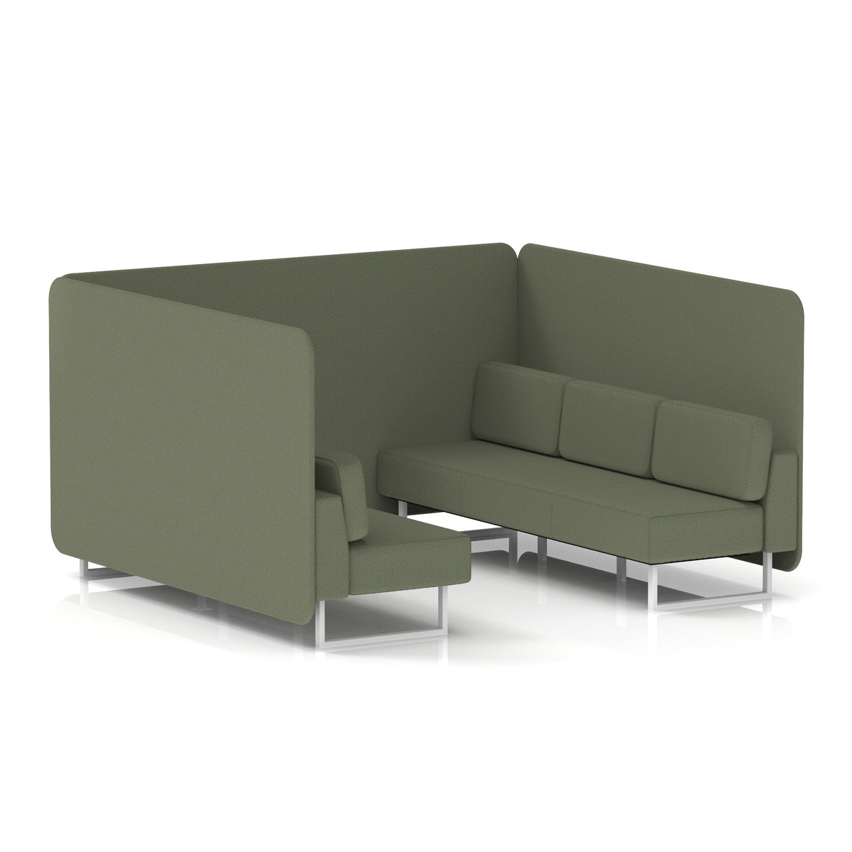 Commercial 6 Seater Privacy Booth – Bench – Single Tone – Crib 5 Main Line Flax - Monument Panels And Sofa White - Industrious Decor