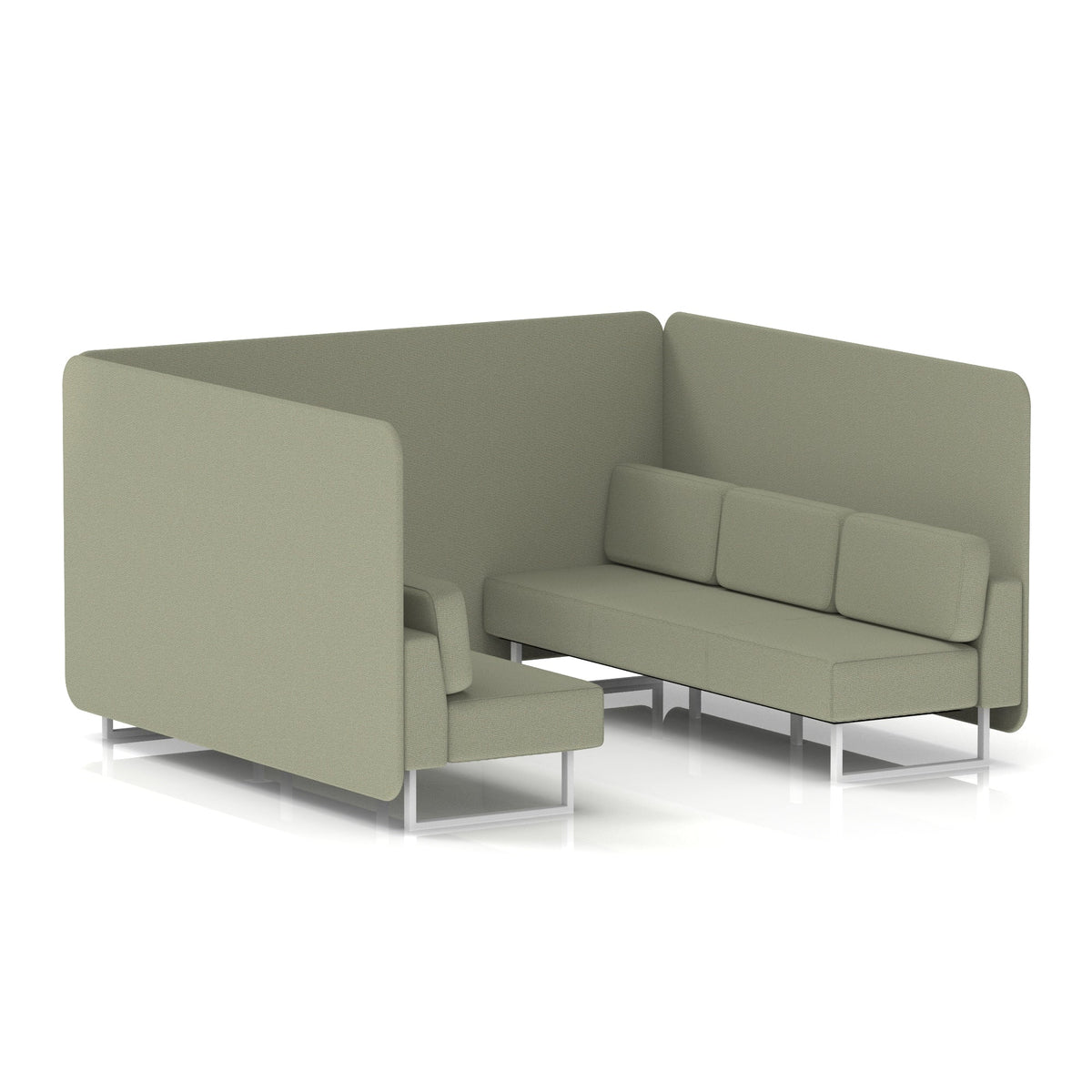 Commercial 6 Seater Privacy Booth – Bench – Single Tone – Crib 5 Main Line Flax - Newbury Panels And Sofa White - Industrious Decor