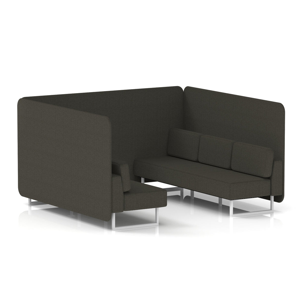 Commercial 6 Seater Privacy Booth – Bench – Single Tone – Crib 5 Main Line Flax - Temple Panels And Sofa White - Industrious Decor