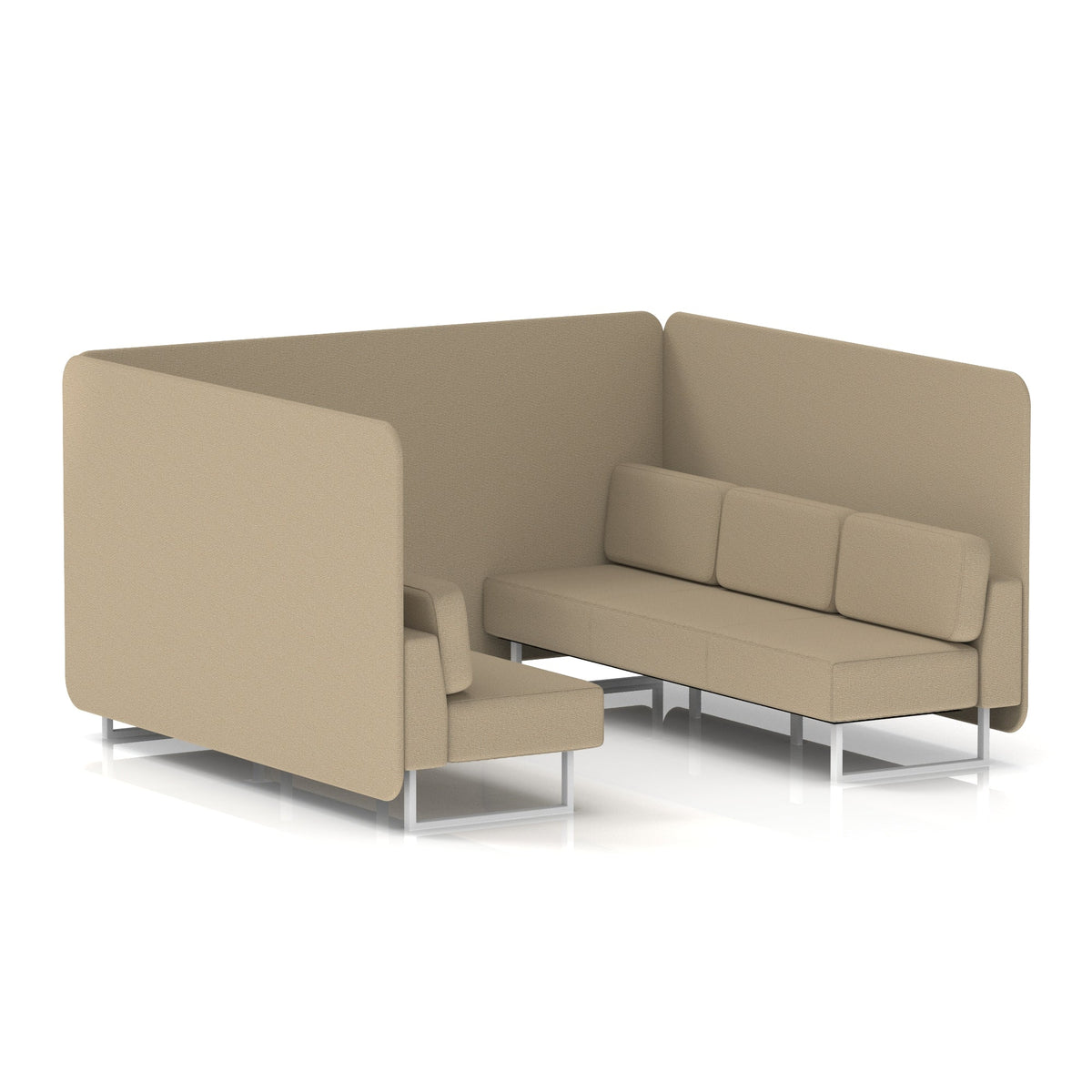Commercial 6 Seater Privacy Booth – Bench – Single Tone – Crib 5 Main Line Flax - Upminster Panels And Sofa White - Industrious Decor