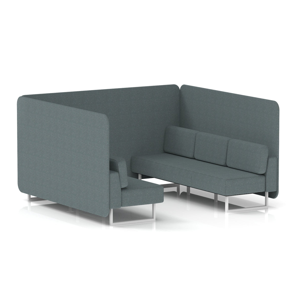 Commercial 6 Seater Privacy Booth – Bench – Single Tone – Crib 5 Main Line Flax - Westminster Panels And Sofa White - Industrious Decor