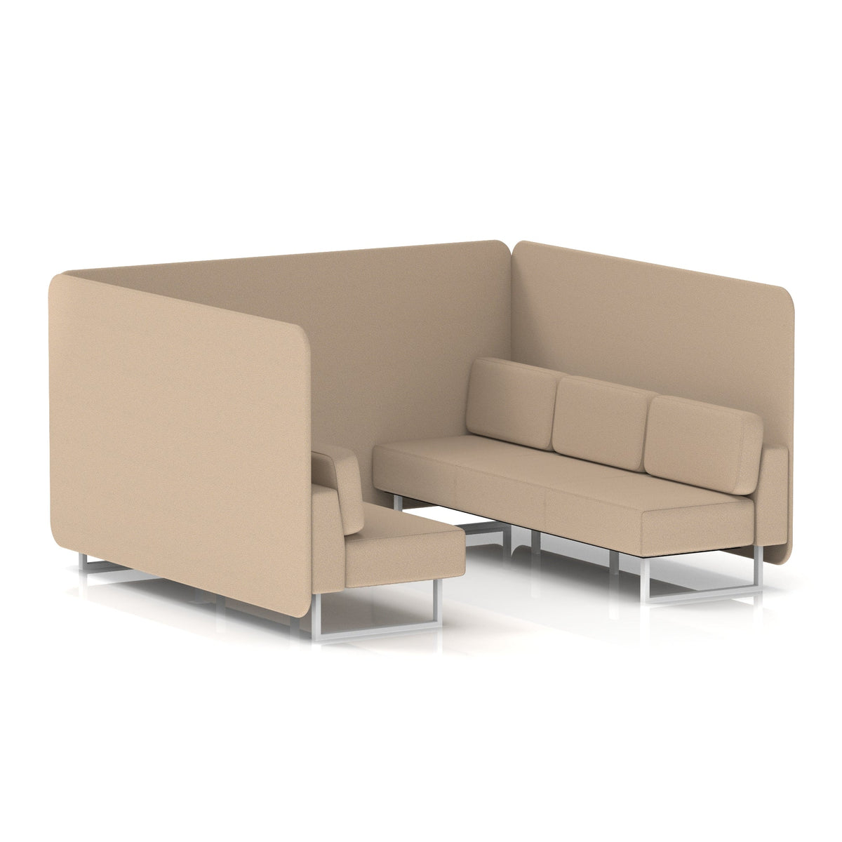 Commercial 6 Seater Privacy Booth – Bench – Single Tone – Crib 5 Synergy - Affix Panels And Sofa White - Industrious Decor