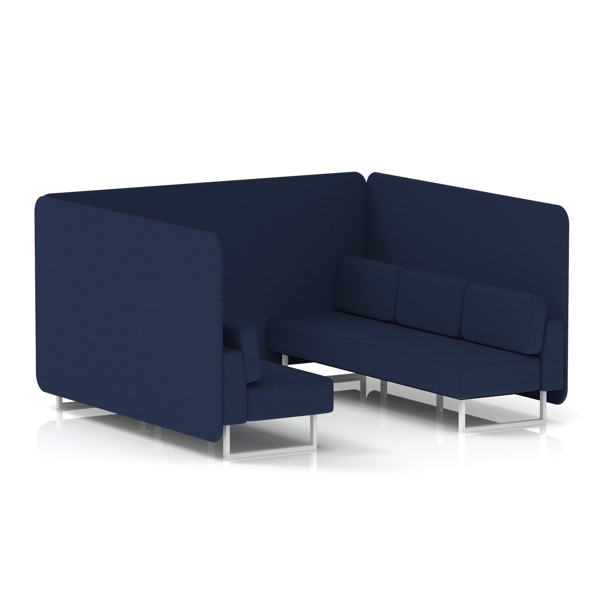 Commercial 6 Seater Privacy Booth – Bench – Single Tone – Crib 5 Synergy - Alike Panels And Sofa White - Industrious Decor