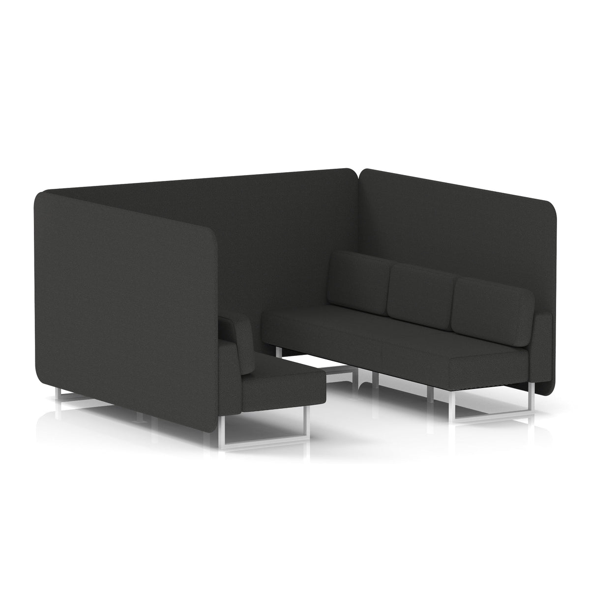 Commercial 6 Seater Privacy Booth – Bench – Single Tone – Crib 5 Synergy - Mix Panels And Sofa White - Industrious Decor