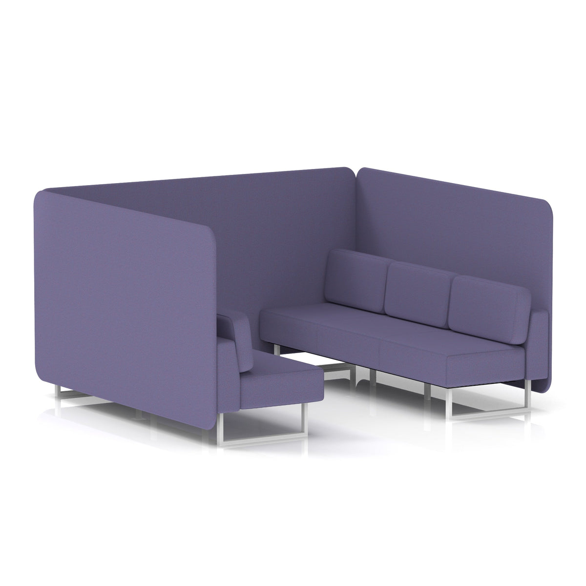 Commercial 6 Seater Privacy Booth – Bench – Single Tone – Crib 5 Synergy - Order Panels And Sofa White - Industrious Decor