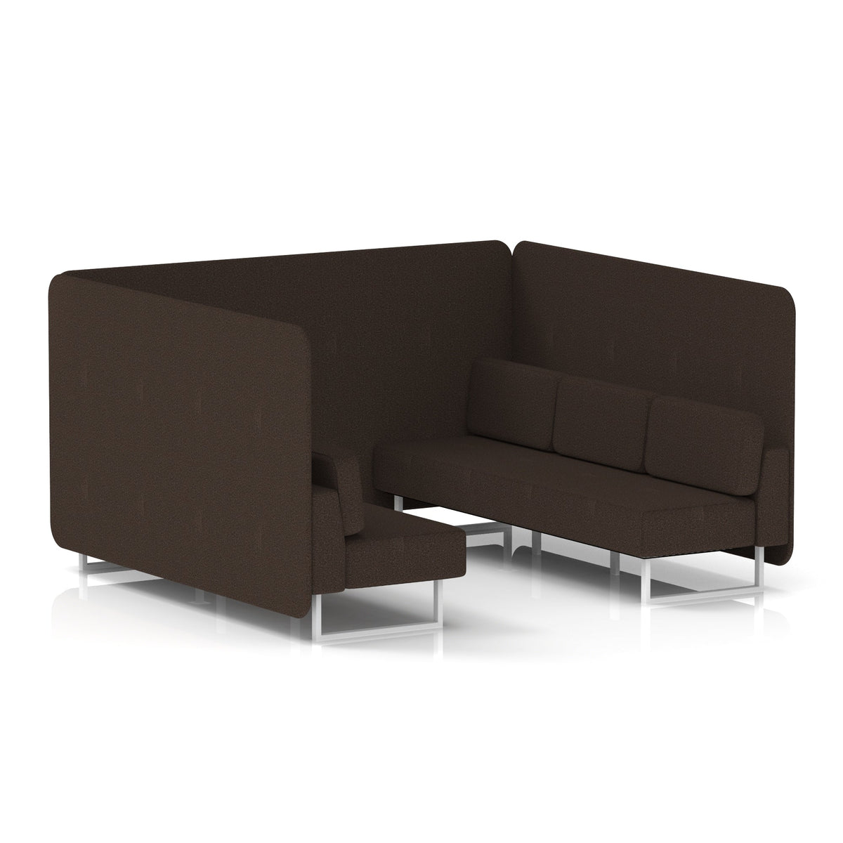 Commercial 6 Seater Privacy Booth – Bench – Single Tone – Crib 5 Synergy - Wed Panels And Sofa White - Industrious Decor