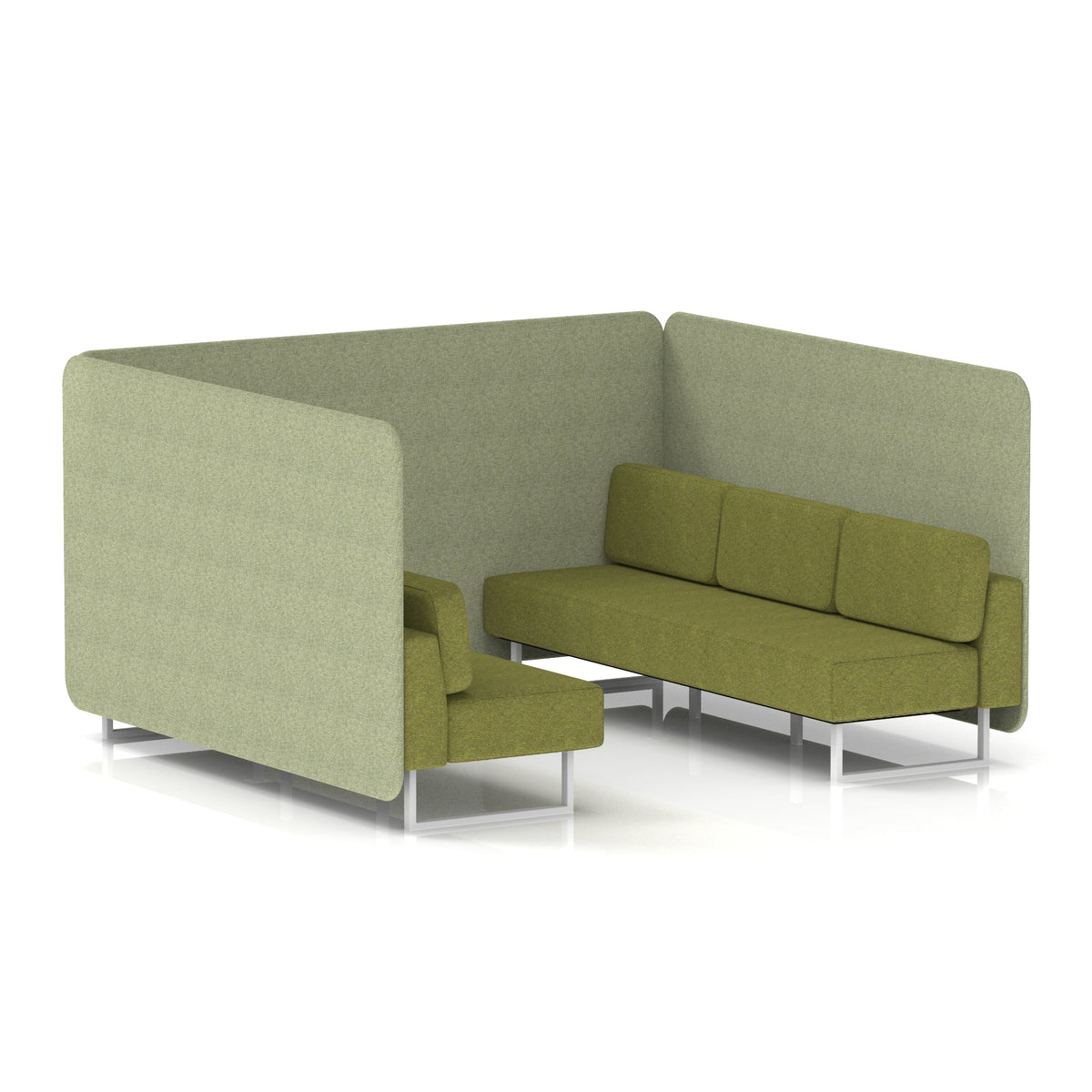 Commercial 6 Seater Privacy Booth – Bench – Two Tone – Crib 5 Rivet - Burnish Panels And Olive Sofa White - Industrious Decor