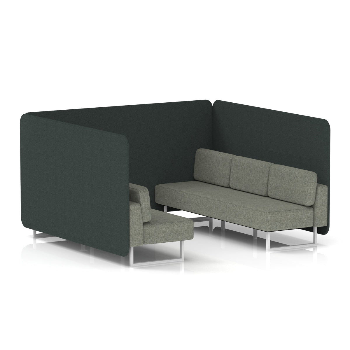 Commercial 6 Seater Privacy Booth – Bench – Two Tone – Crib 5 Rivet - Charcoal Panels And Vitreous Sofa White - Industrious Decor