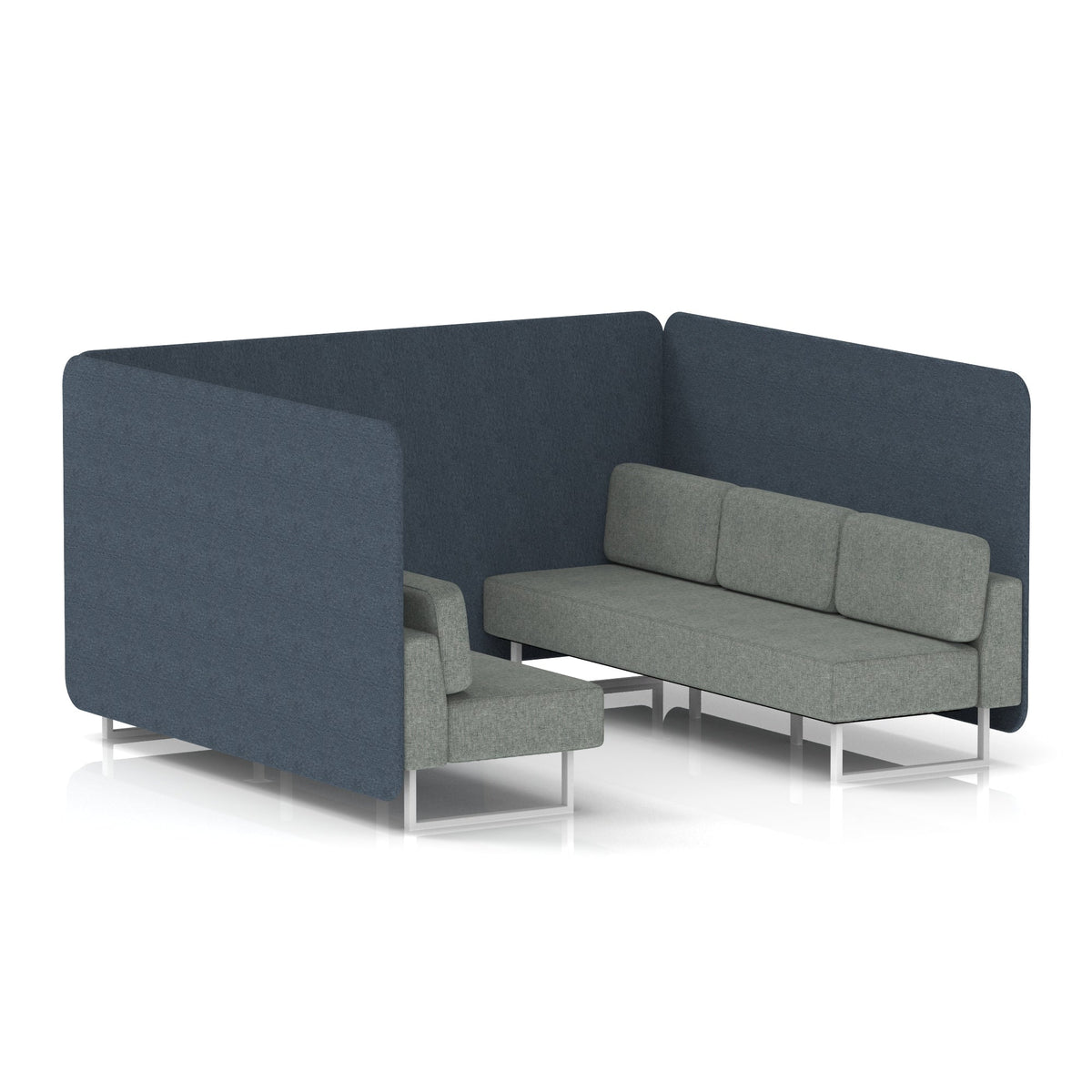 Commercial 6 Seater Privacy Booth – Bench – Two Tone – Crib 5 Rivet - Crucible Panels And Prime Sofa White - Industrious Decor