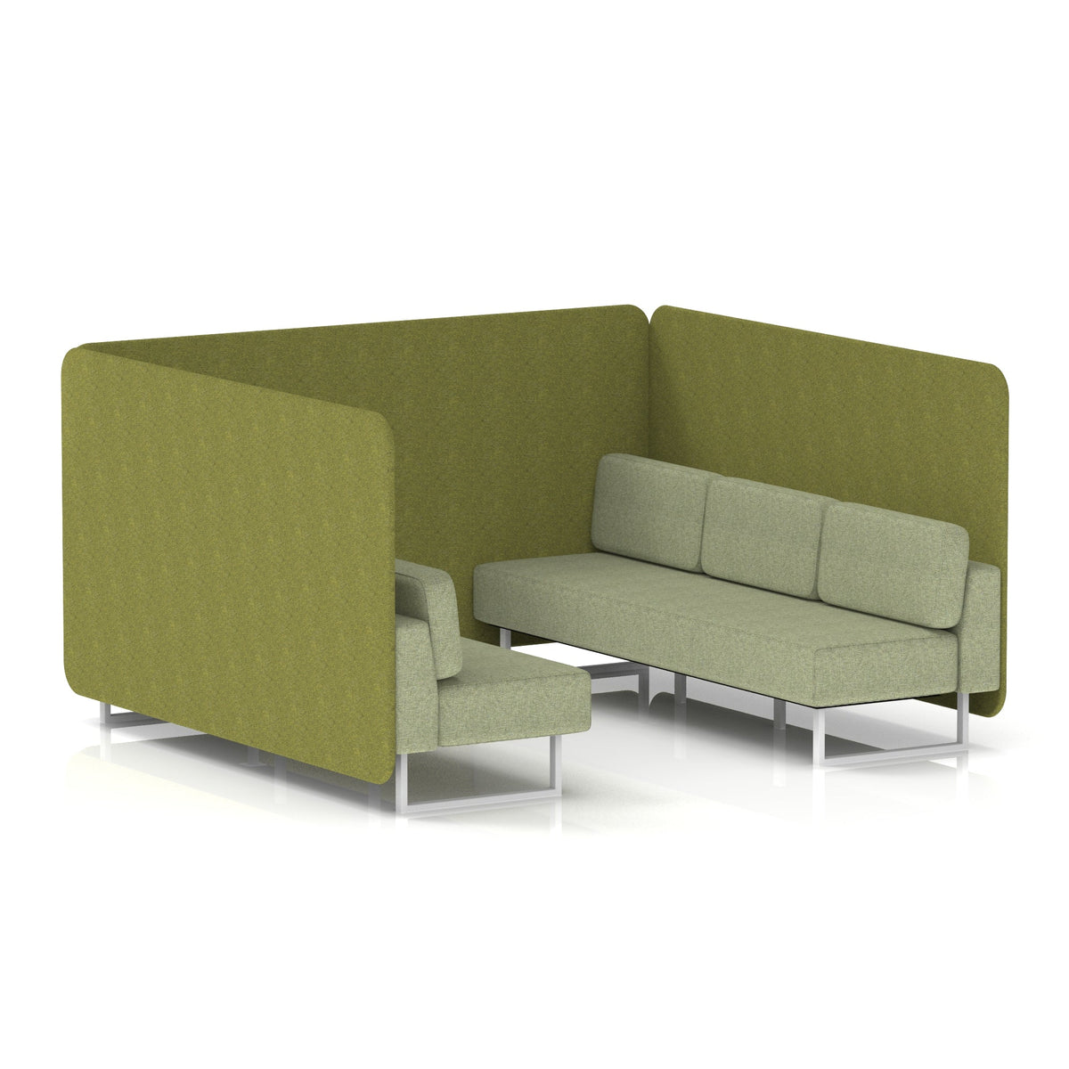 Commercial 6 Seater Privacy Booth – Bench – Two Tone – Crib 5 Rivet - Olive Panels And Burnish Sofa White - Industrious Decor