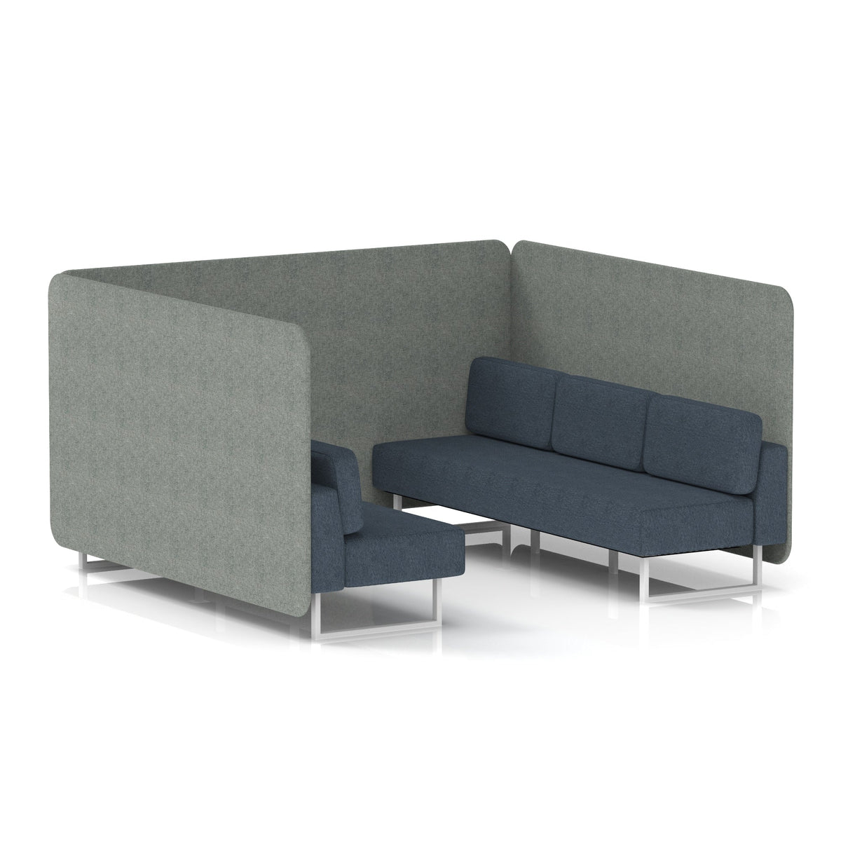 Commercial 6 Seater Privacy Booth – Bench – Two Tone – Crib 5 Rivet - Prime Panels And Crucible Sofa White - Industrious Decor
