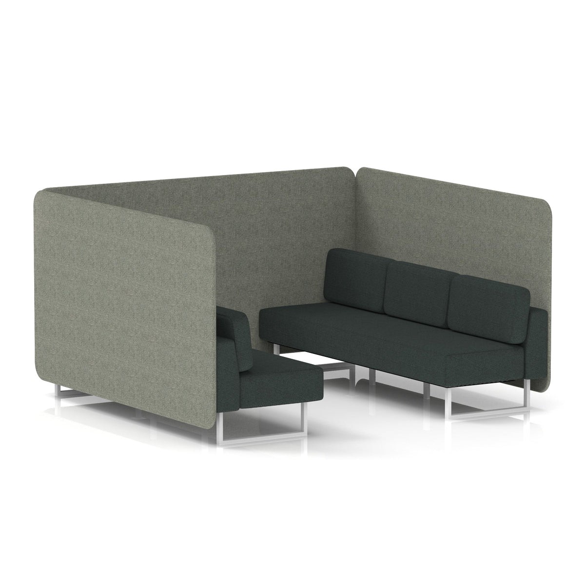 Commercial 6 Seater Privacy Booth – Bench – Two Tone – Crib 5 Rivet - Vitreous Panels And Charcoal Sofa White - Industrious Decor