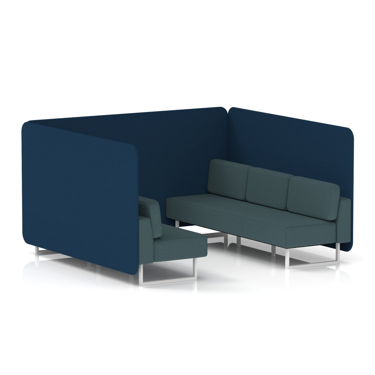 Commercial 6 Seater Privacy Booth – Bench – Two Tone – Crib 5 X2 - Calculus Panels And Polygon Sofa White - Industrious Decor