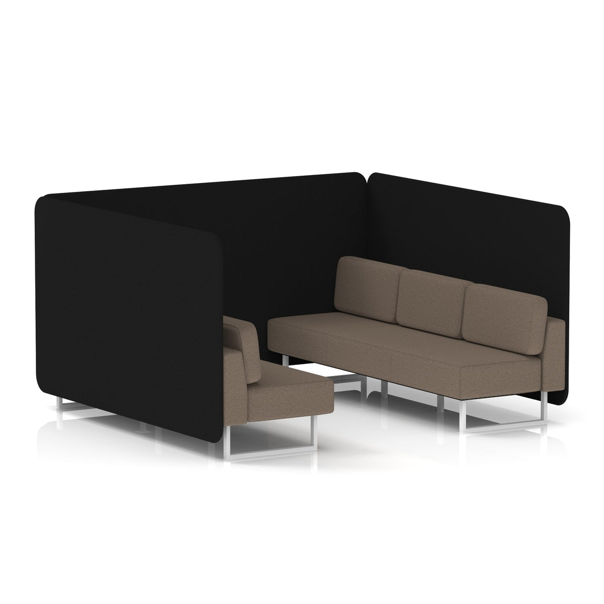 Commercial 6 Seater Privacy Booth – Bench – Two Tone – Crib 5 X2 - Diameter Panels And Theory Sofa White - Industrious Decor
