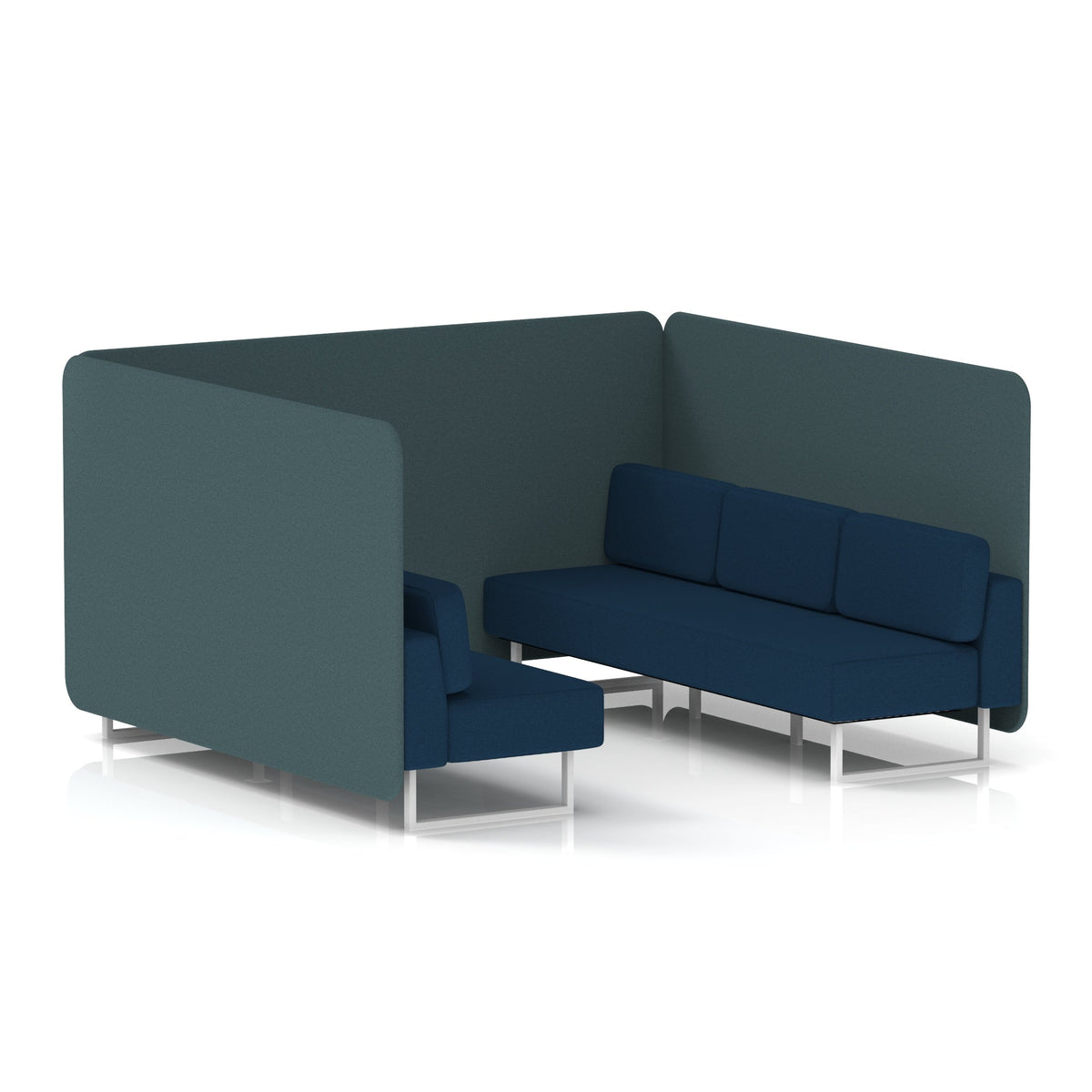 Commercial 6 Seater Privacy Booth – Bench – Two Tone – Crib 5 X2 - Polygon Panels And Calculus Sofa White - Industrious Decor