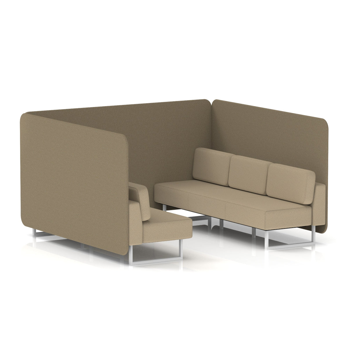 Commercial 6 Seater Privacy Booth – Bench – Two Tone – Crib 5 Main Line Flax - Bank Panels And Upminster Sofa White - Industrious Decor