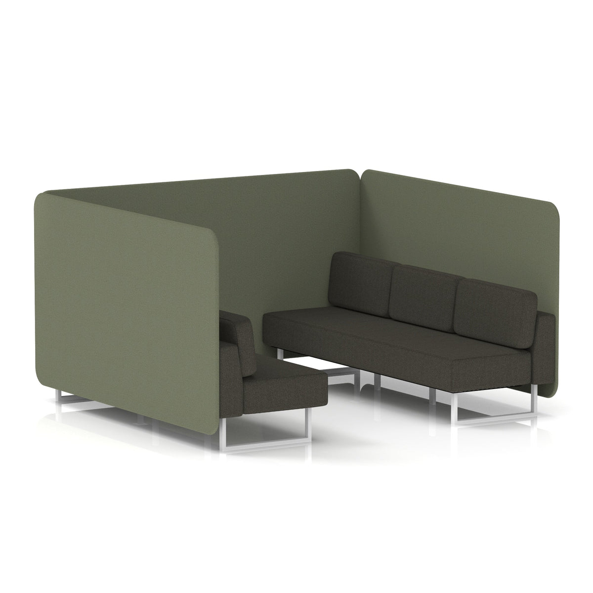 Commercial 6 Seater Privacy Booth – Bench – Two Tone – Crib 5 Main Line Flax - Monument Panels And Temple Sofa White - Industrious Decor