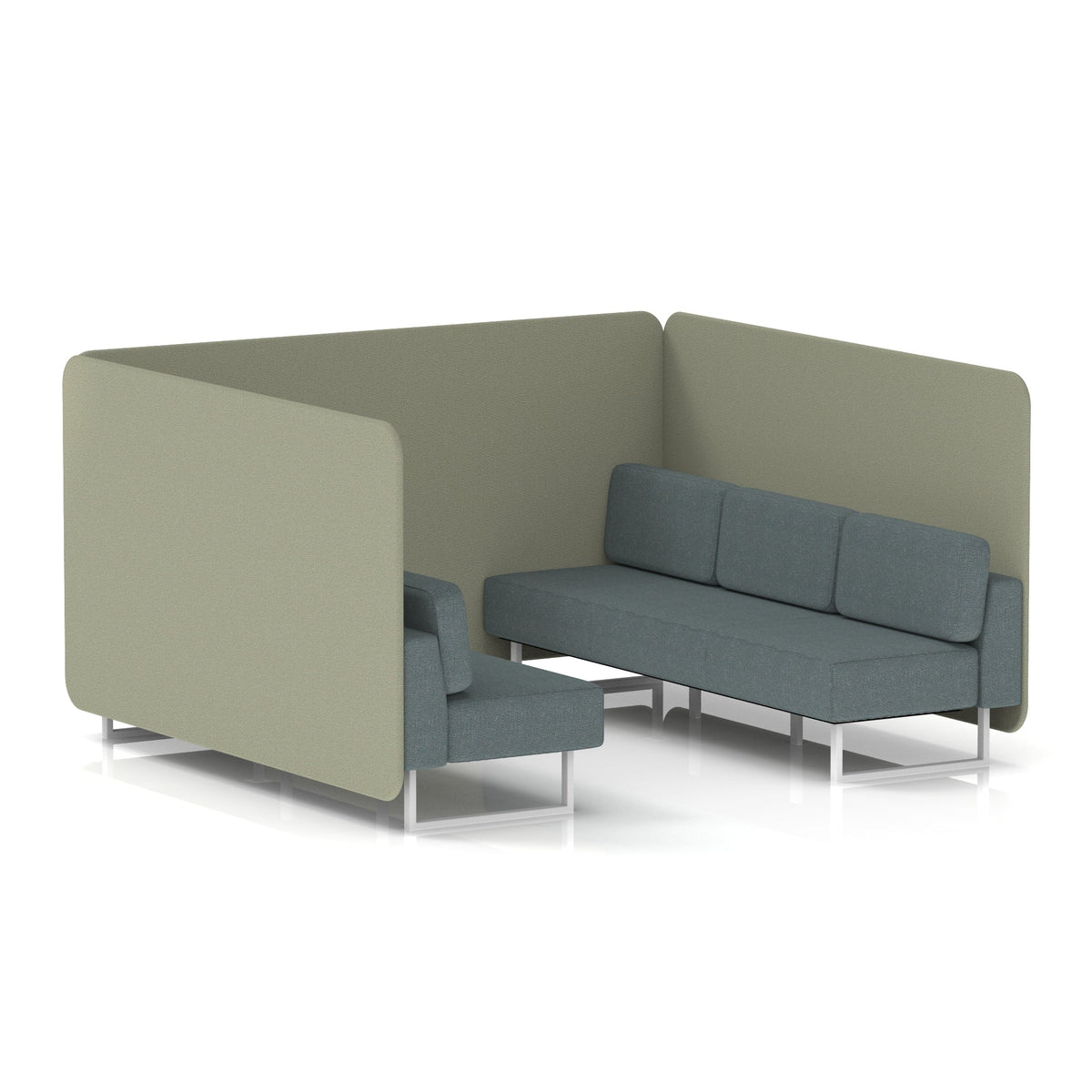Commercial 6 Seater Privacy Booth – Bench – Two Tone – Crib 5 Main Line Flax - Newbury Panels And Westminster Sofa White - Industrious Decor