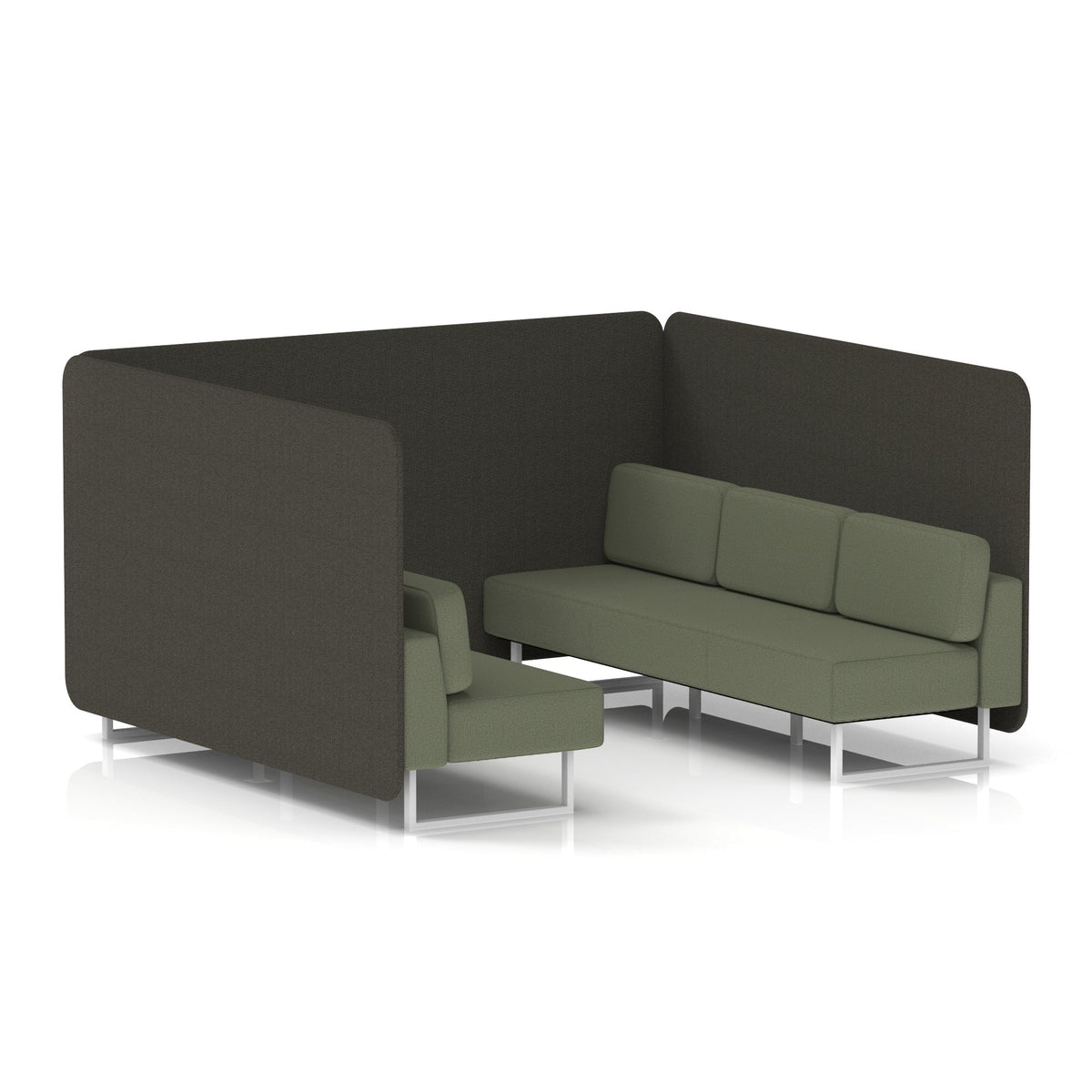 Commercial 6 Seater Privacy Booth – Bench – Two Tone – Crib 5 Main Line Flax - Temple Panels And Monument Sofa White - Industrious Decor