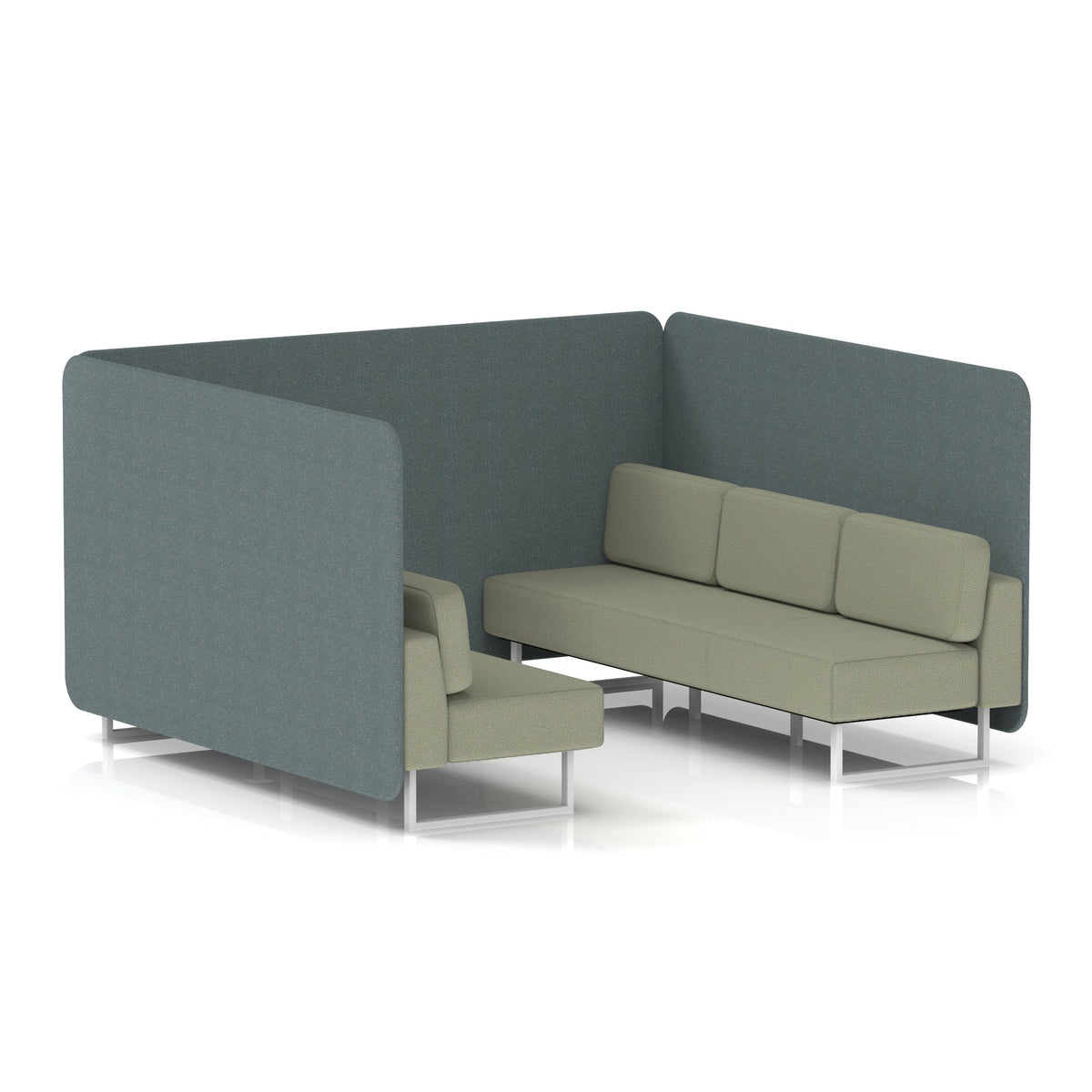 Commercial 6 Seater Privacy Booth – Bench – Two Tone – Crib 5 Main Line Flax - Westminster Panels And Newbury Sofa White - Industrious Decor