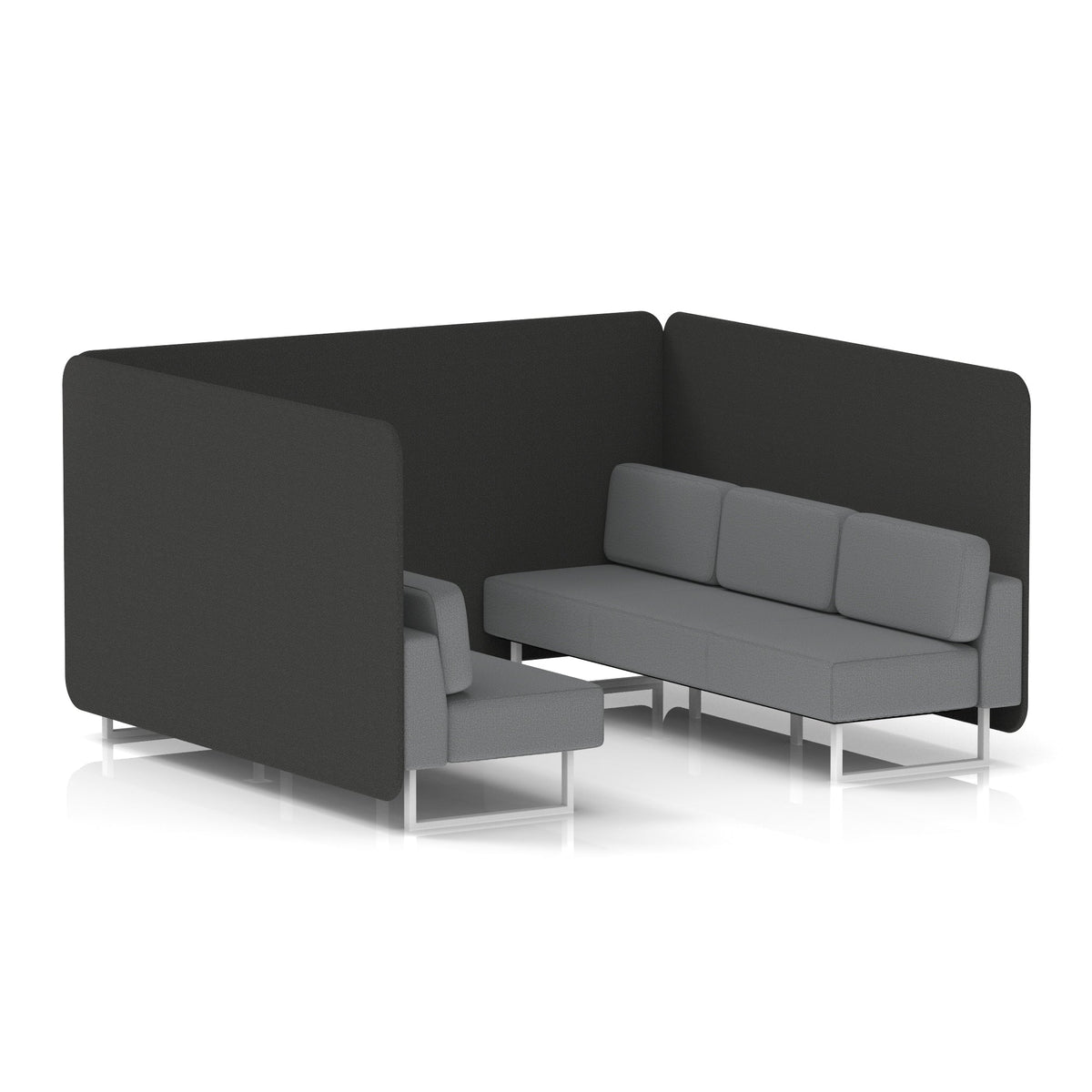 Commercial 6 Seater Privacy Booth – Bench – Two Tone – Crib 5 Synergy - Mix Panels And Partner Sofa White - Industrious Decor