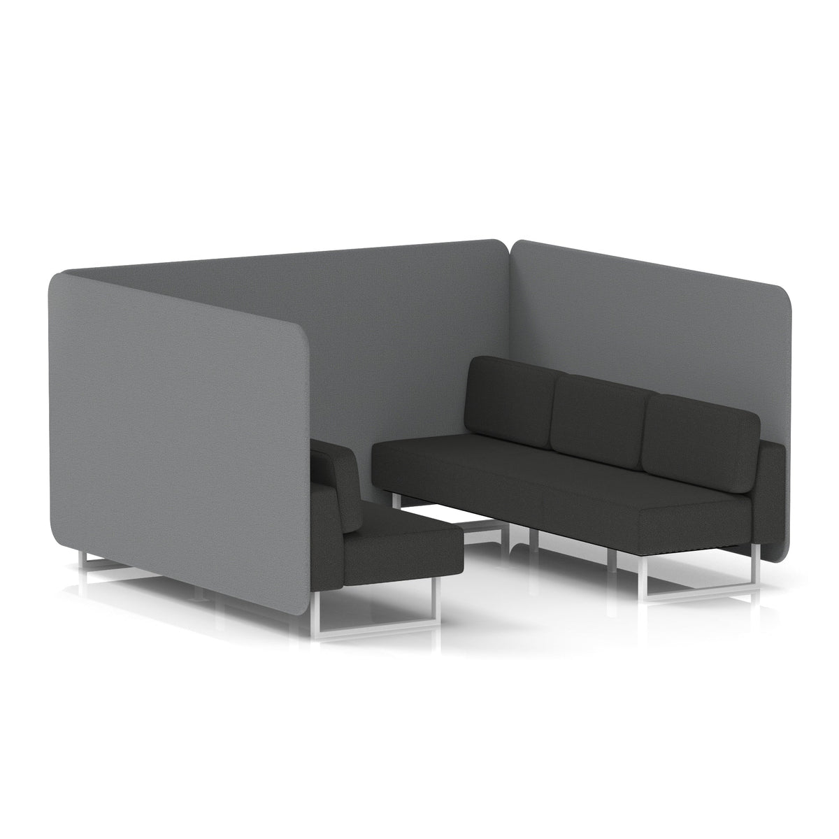 Commercial 6 Seater Privacy Booth – Bench – Two Tone – Crib 5 Synergy - Partner Panels And Mix Sofa White - Industrious Decor