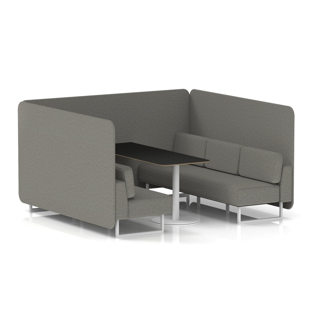 Commercial 6 Seater Privacy Booth – Bench with Black Table – Single Tone – Crib 5 X2 - Number Panels And Sofa White - Industrious Decor