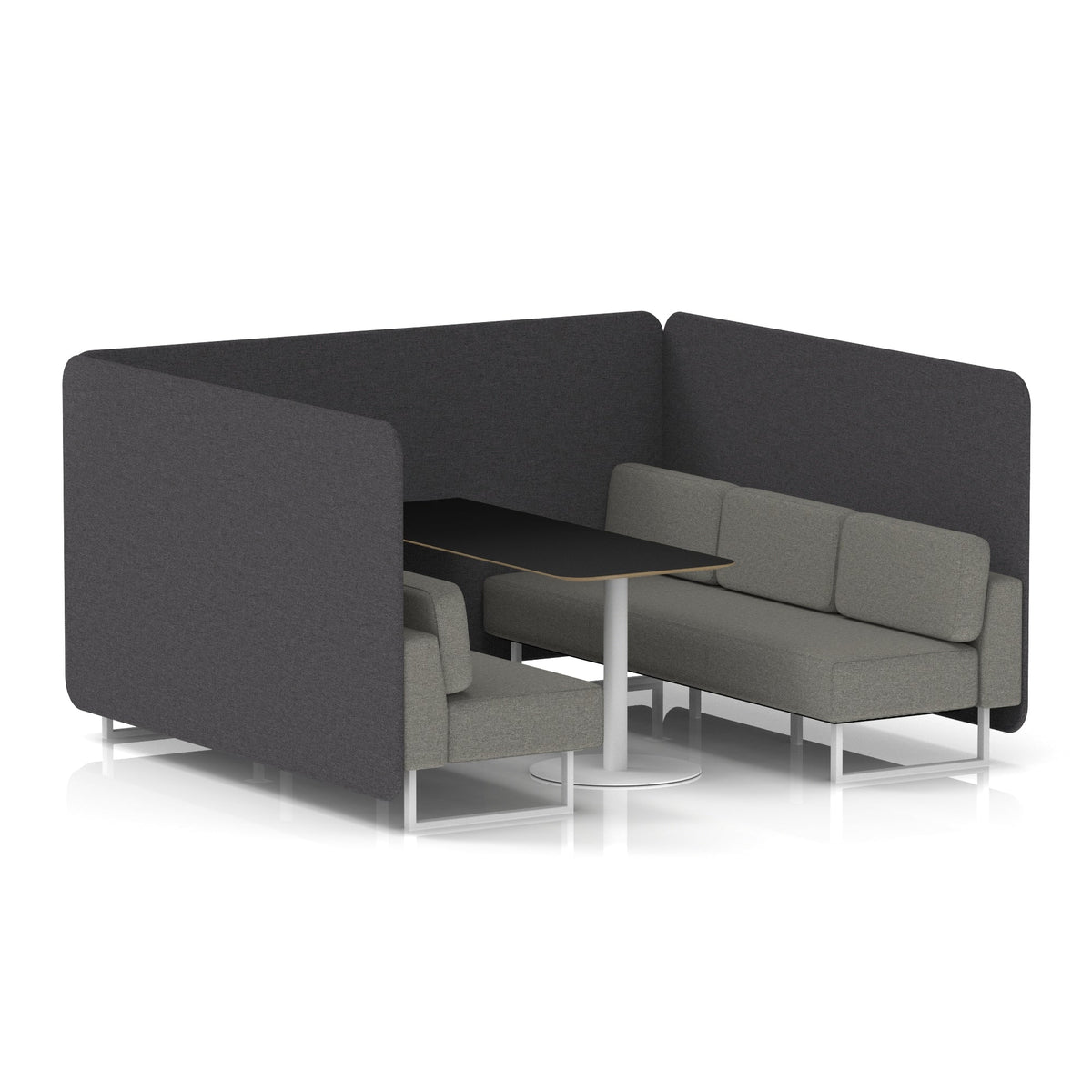 Commercial 6 Seater Privacy Booth – Bench with Black Table – Two Tone – Crib 5 X2 - Arithmetic Panels And Number Sofa White - Industrious Decor