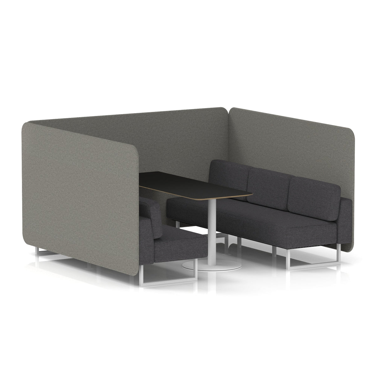 Commercial 6 Seater Privacy Booth – Bench with Black Table – Two Tone – Crib 5 X2 - Number Panels And Arithmetic Sofa White - Industrious Decor