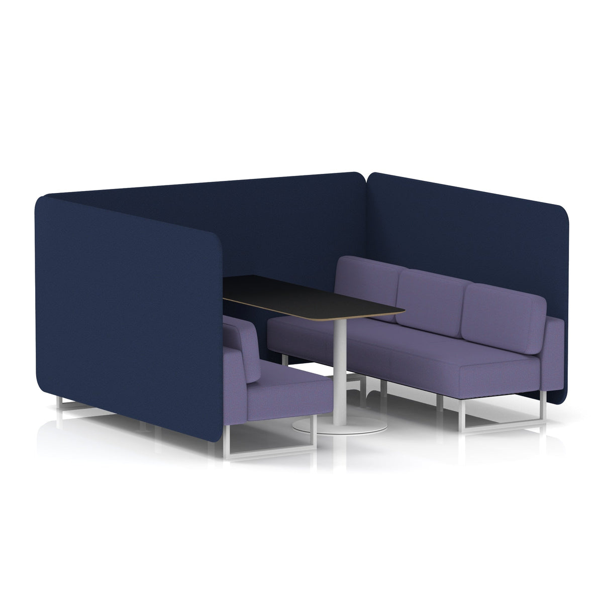 Commercial 6 Seater Privacy Booth – Bench with Black Table – Two Tone – Crib 5 Synergy - Alike Panels And Order Sofa White - Industrious Decor