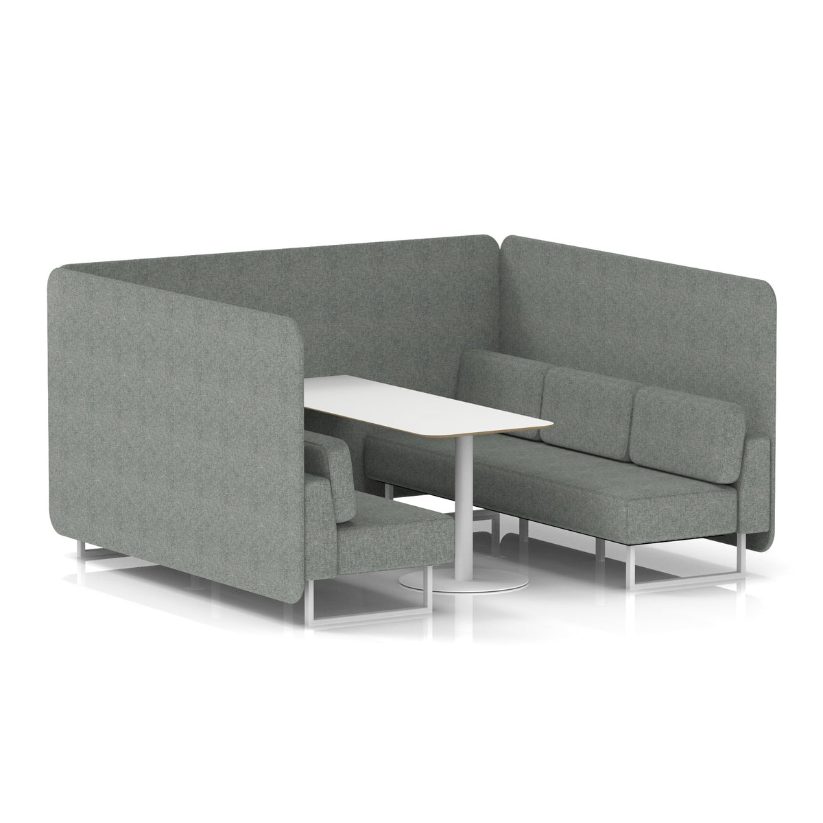 Commercial 6 Seater Privacy Booth – Bench with White Table – Single Tone – Crib 5 Rivet - Prime Panels And Sofa White - Industrious Decor