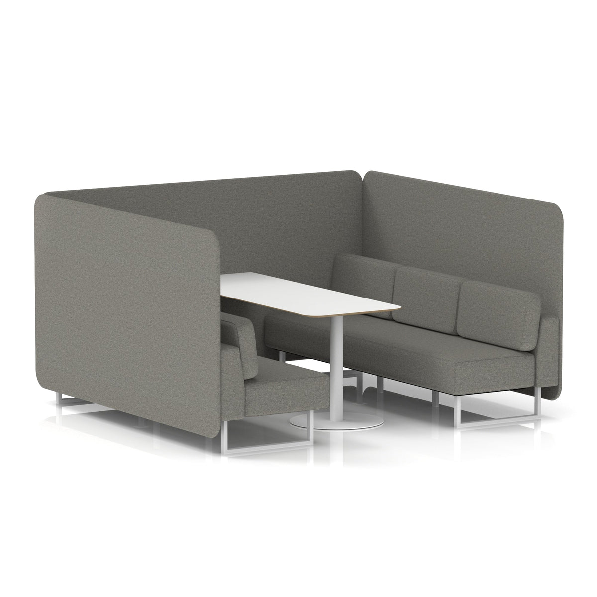 Commercial 6 Seater Privacy Booth – Bench with White Table – Single Tone – Crib 5 X2 - Number Panels And Sofa White - Industrious Decor