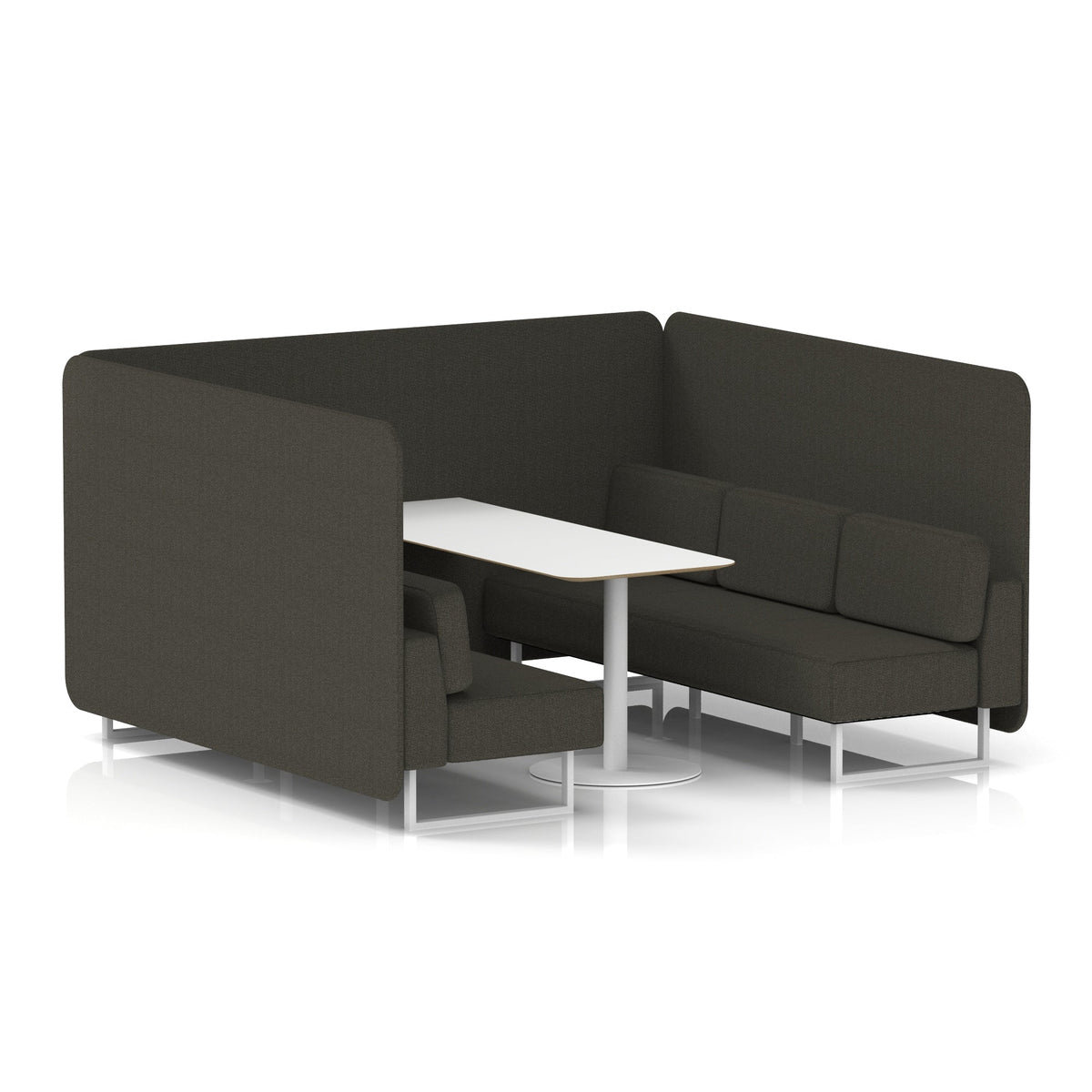 Commercial 6 Seater Privacy Booth – Bench with White Table – Single Tone – Crib 5 Main Line Flax - Temple Panels And Sofa White - Industrious Decor
