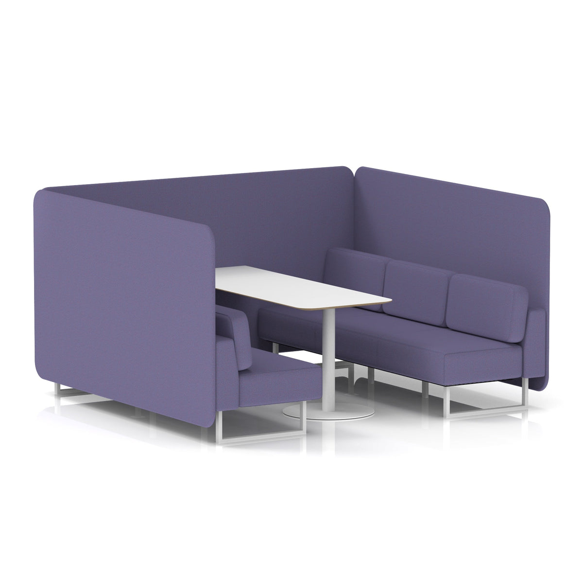 Commercial 6 Seater Privacy Booth – Bench with White Table – Single Tone – Crib 5 Synergy - Order Panels And Sofa White - Industrious Decor