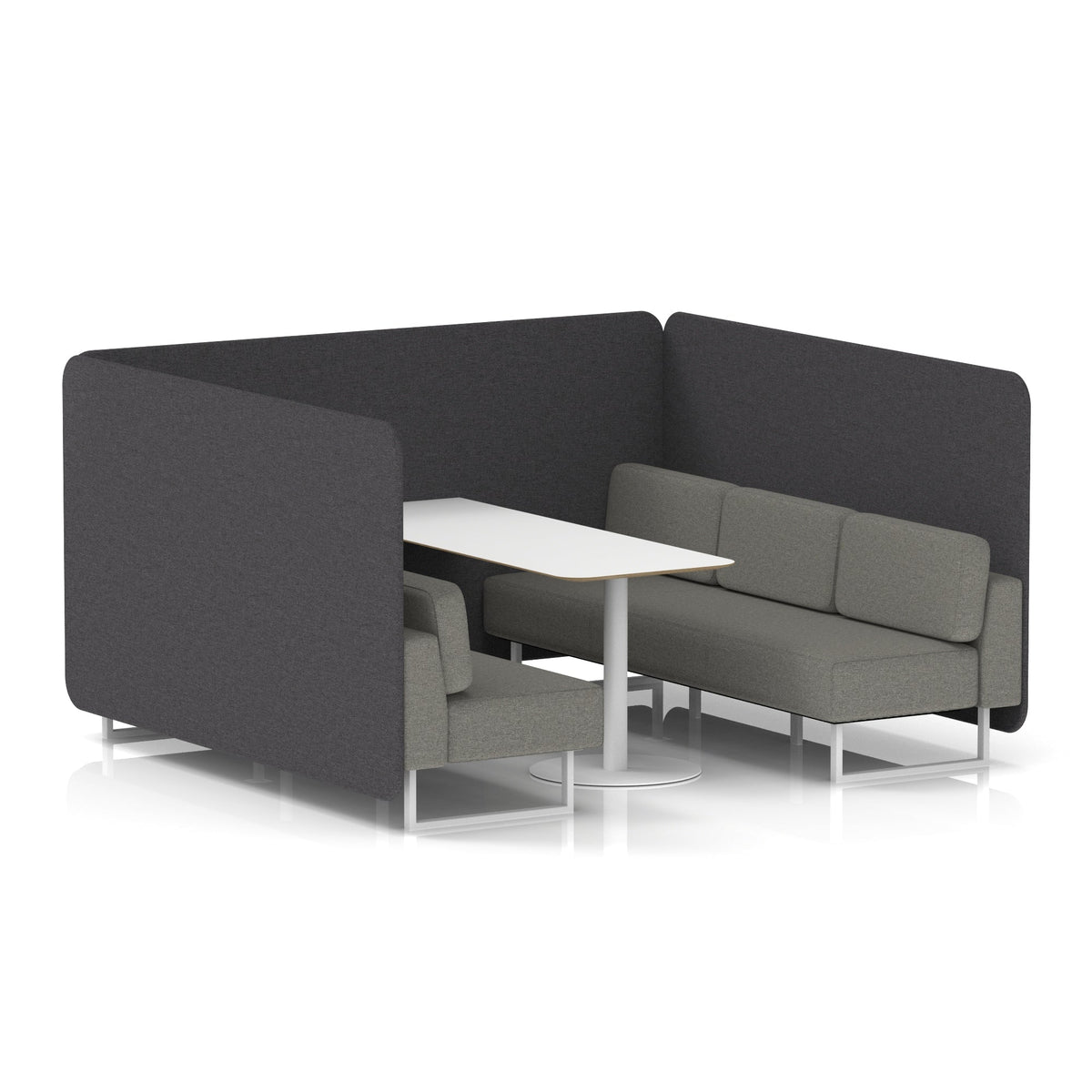 Commercial 6 Seater Privacy Booth – Bench with White Table – Two Tone – Crib 5 X2 - Arithmetic Panels And Number Sofa White - Industrious Decor