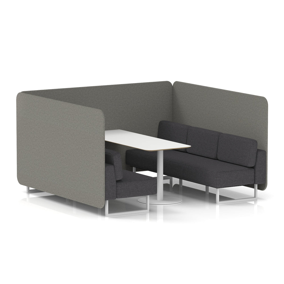 Commercial 6 Seater Privacy Booth – Bench with White Table – Two Tone – Crib 5 X2 - Number Panels And Arithmetic Sofa White - Industrious Decor