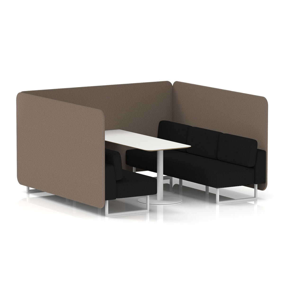 Commercial 6 Seater Privacy Booth – Bench with White Table – Two Tone – Crib 5 X2 - Theory Panels And Diameter Sofa White - Industrious Decor