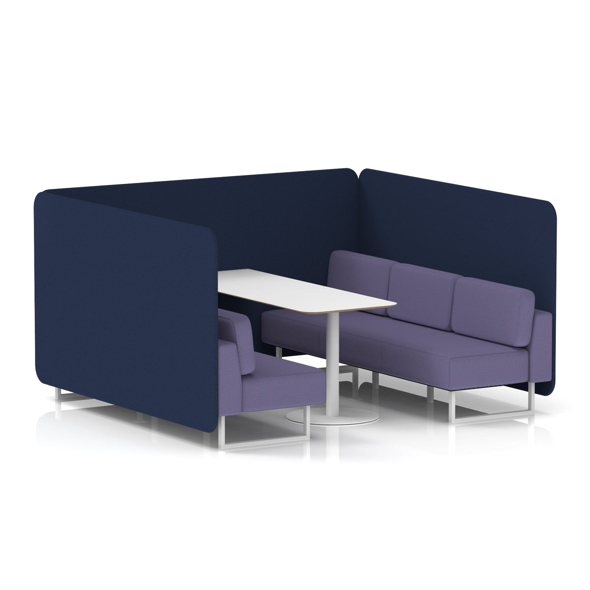 Commercial 6 Seater Privacy Booth – Bench with White Table – Two Tone – Crib 5 Synergy - Alike Panels And Order Sofa White - Industrious Decor
