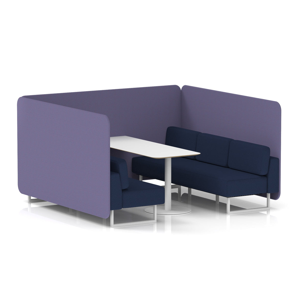 Commercial 6 Seater Privacy Booth – Bench with White Table – Two Tone – Crib 5 Synergy - Order Panels And Alike Sofa White - Industrious Decor