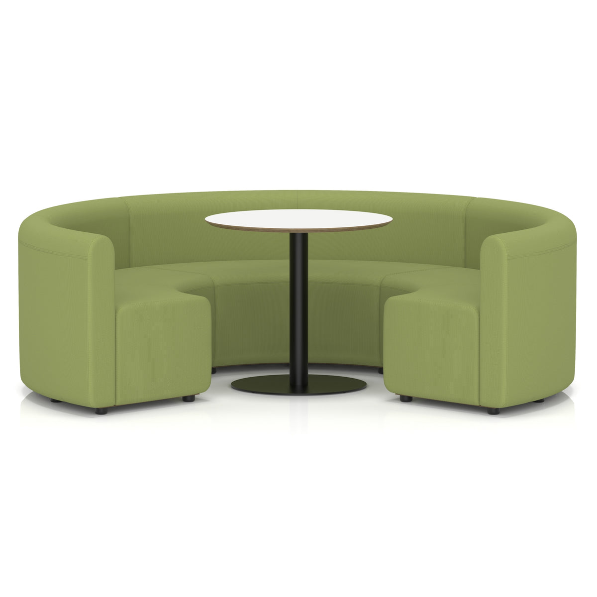 Commercial circular booth seating low back with white table in Era upholstery