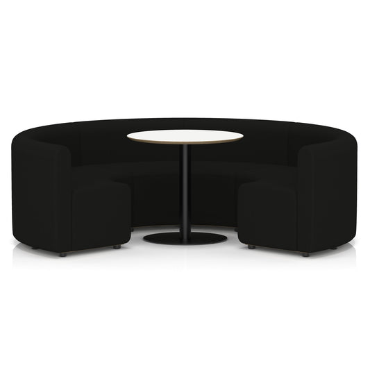Commercial Circular Booth Seating – Low Back with White Table – Crib 5 Era - Forward - Industrious Decor