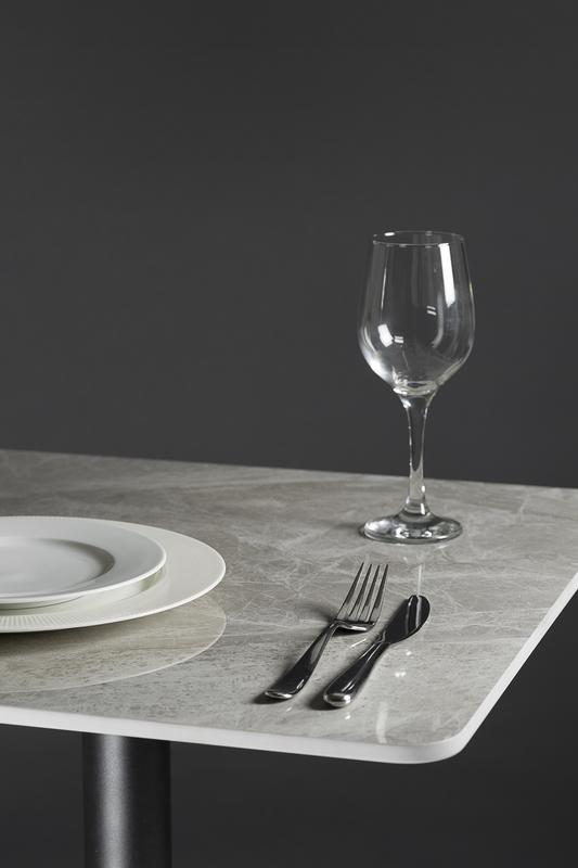 Grey Ceramic Square Dining Table – Black & Brass Base - Industrious Decor
