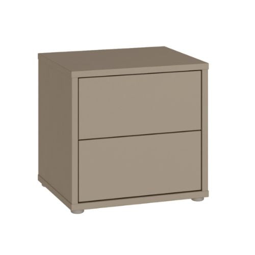 Bloc 2 Drawer Low Bedside Cabinet in Taupe - Industrious Decor
