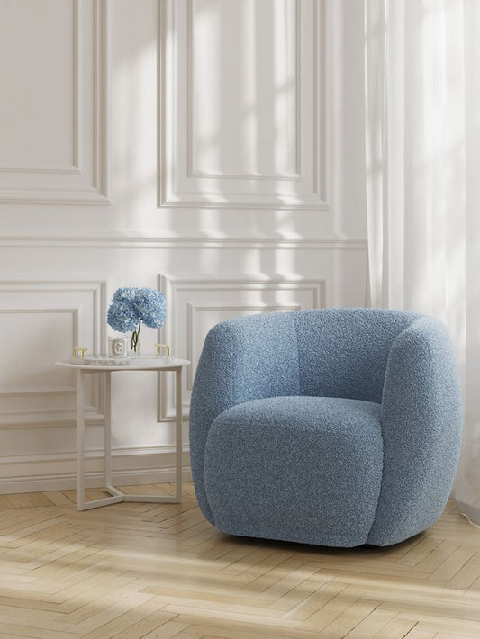 Boo Accent Chair - Soft Blue Boucle Lounge Chair - Industrious Decor