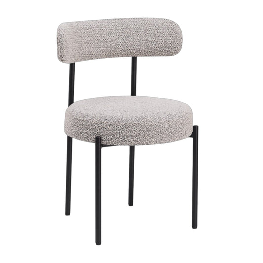 Connor CRIB 5 contract dining chair with curved backrest in mink boucle upholstery and matt black steel frame — sold in pairs, for restaurant dining rooms and hotel dining areas
