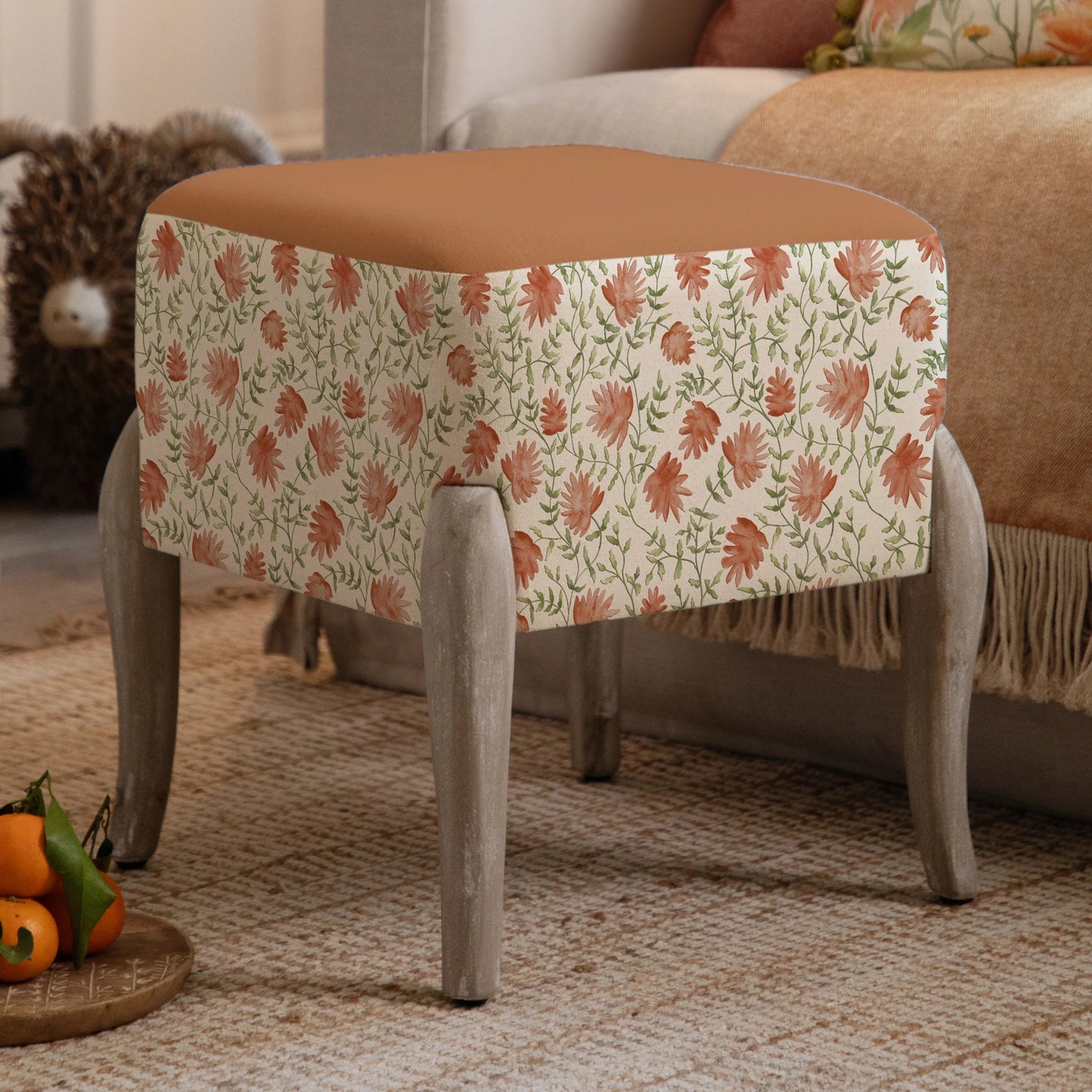 Elai Terracotta Printed Stool - Industrious Decor