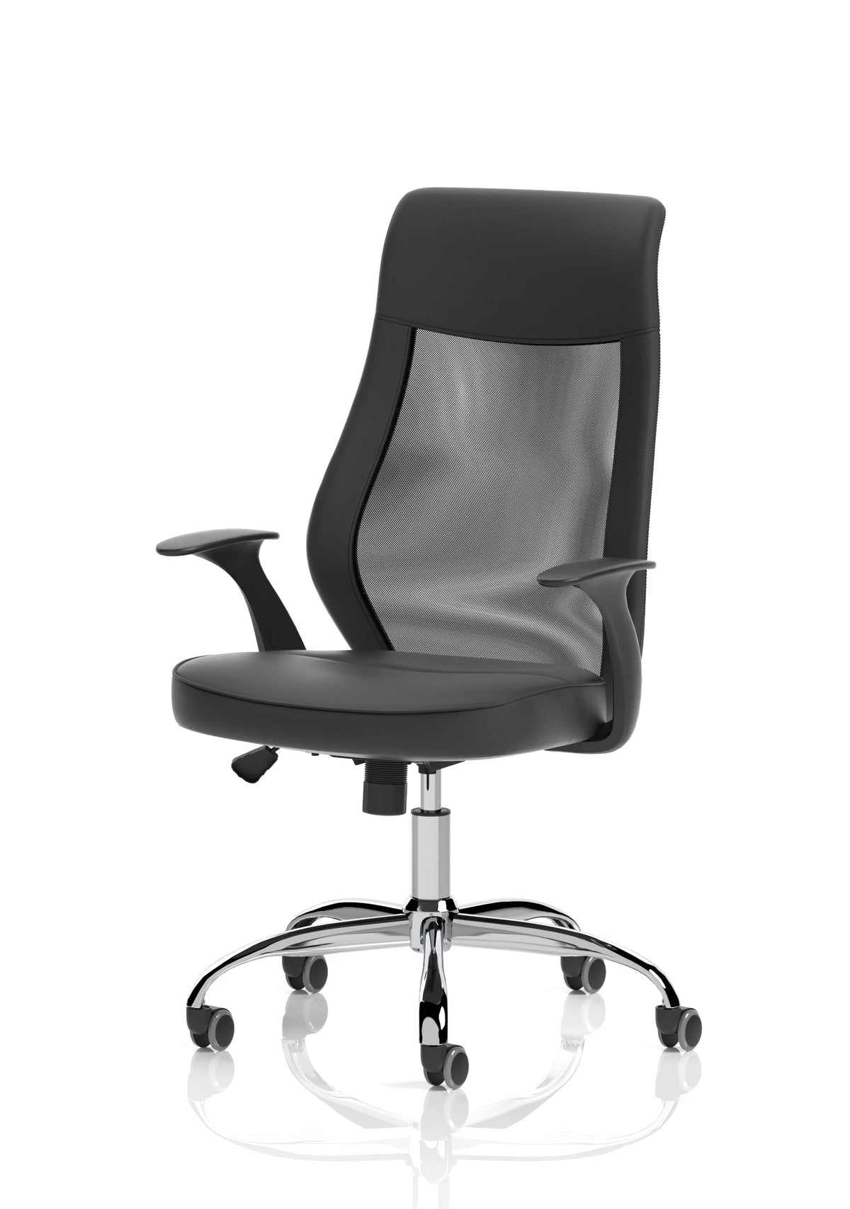 Ellery High Mesh Back Task Operator Black Leather Office Chair with Arms - Industrious Decor